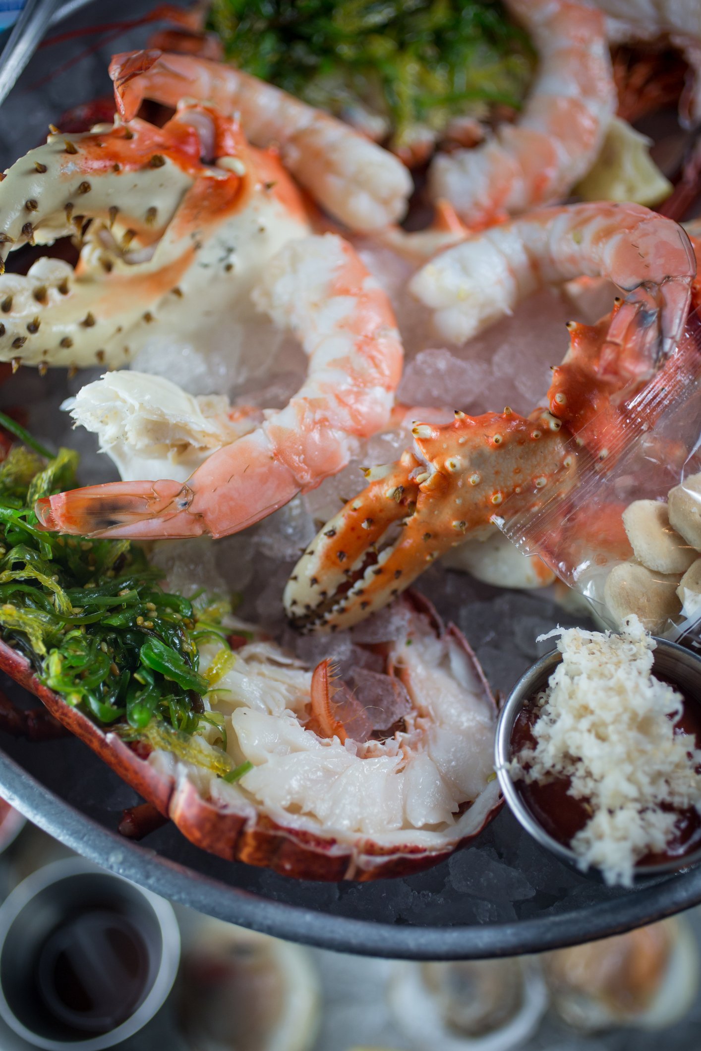 A close up view of a seafood platter prepared by Cassia