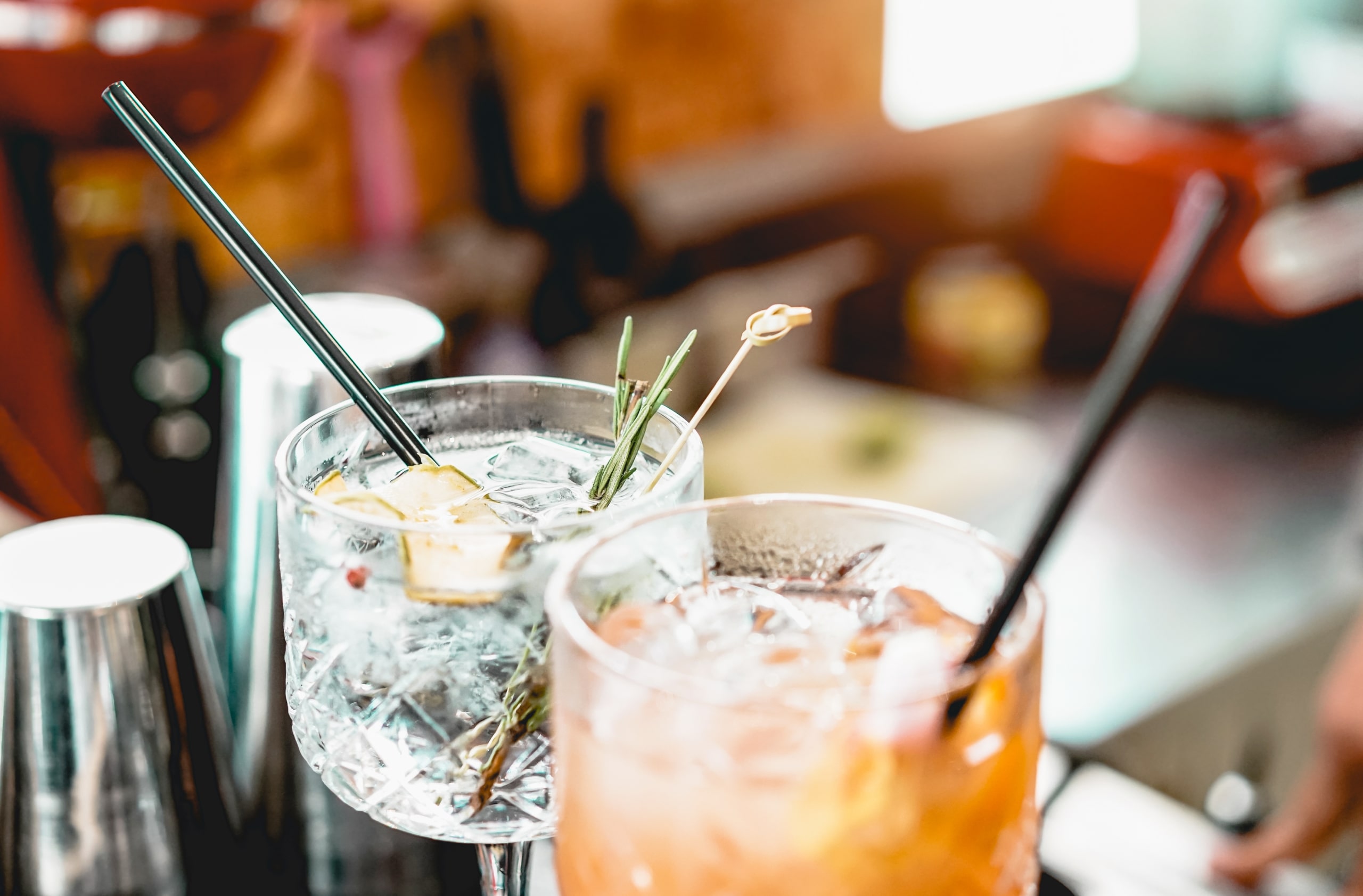 A close up view of two cocktails prepared by Hillstone